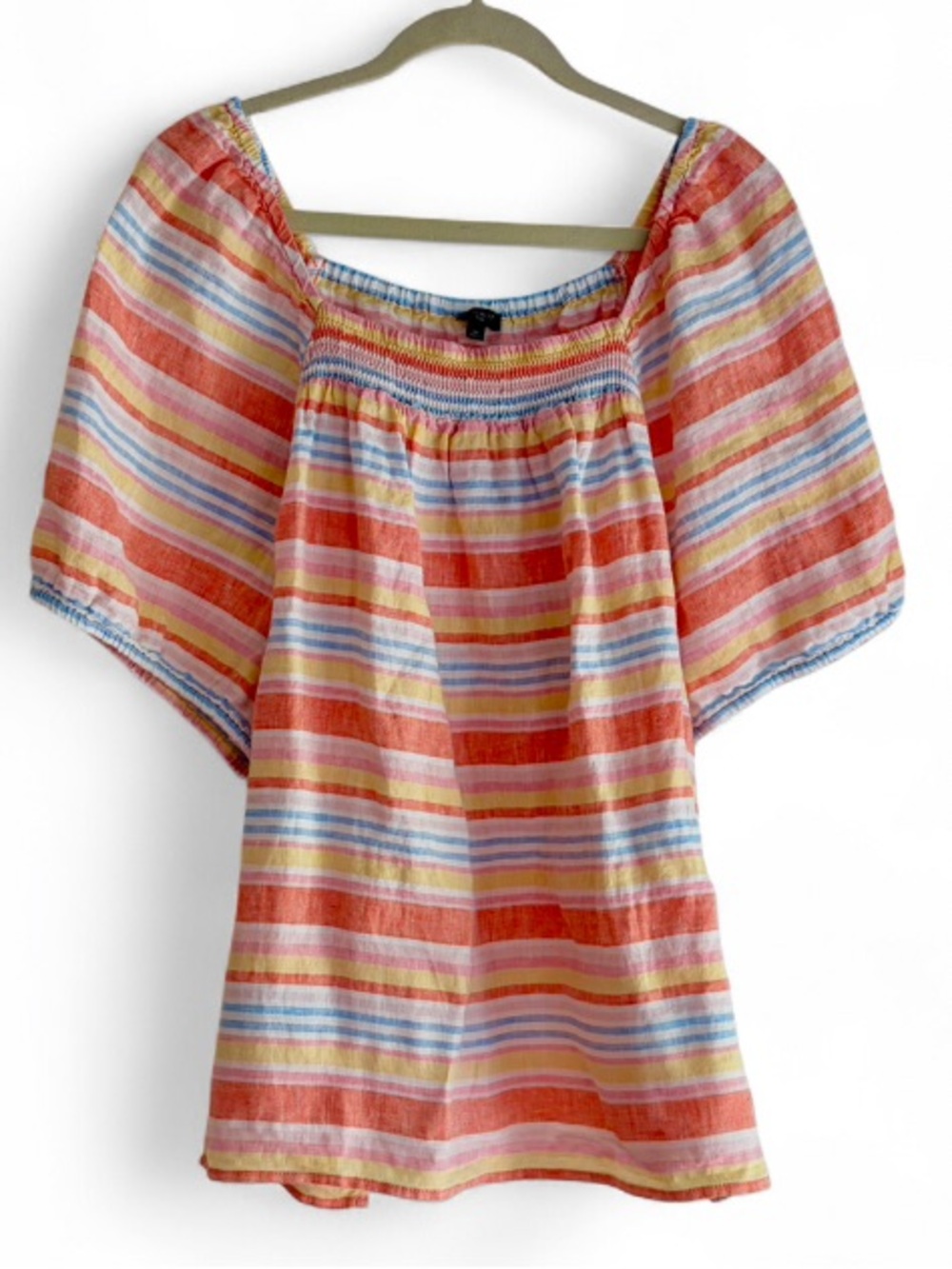 Talbots 100% Linen Striped Boho Peasant Blouse Size 3X